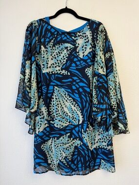 Laundry By Shelli Segal Blue Black and Teal Floral Maxi Dress